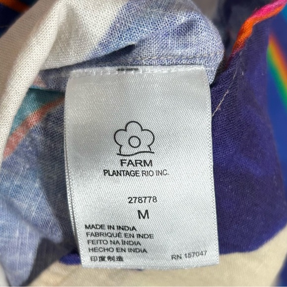 Farm Rio Anthropologie Linen Blend Rope Tassel Boho Blouse Top Medium Tropical - Picture 7 of 8